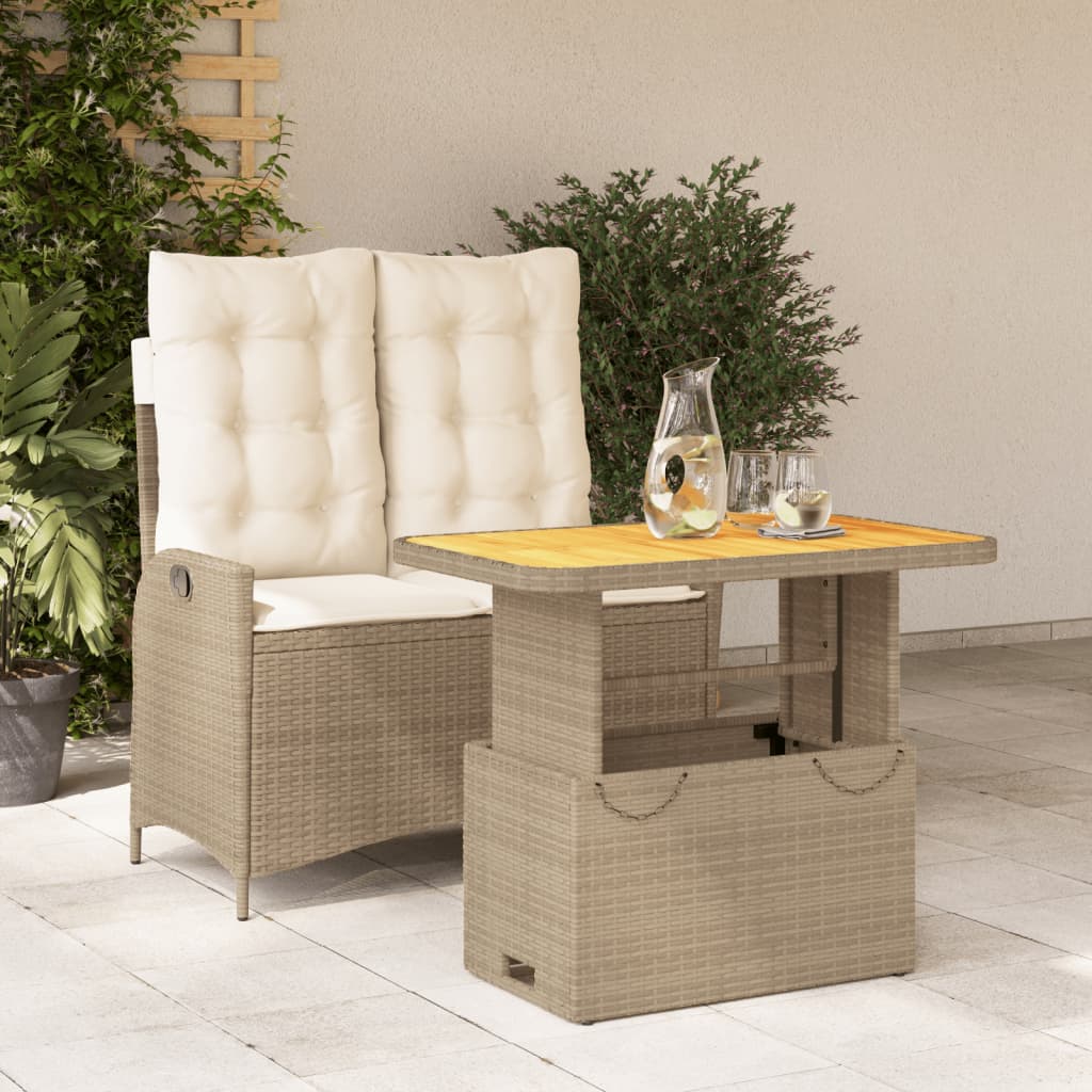 spisebordssæt til haven 2 dele med hynder polyrattan beige