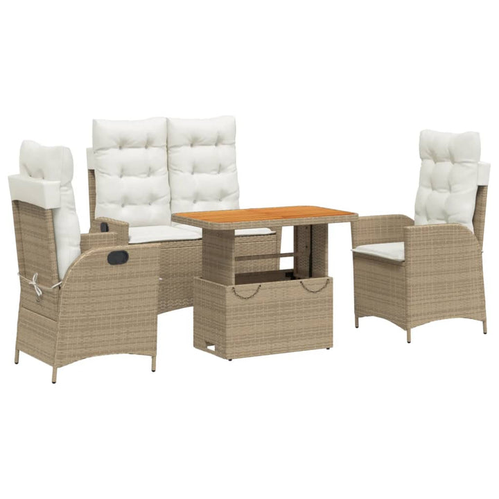 spisebordssæt til haven 4 dele med hynder polyrattan beige