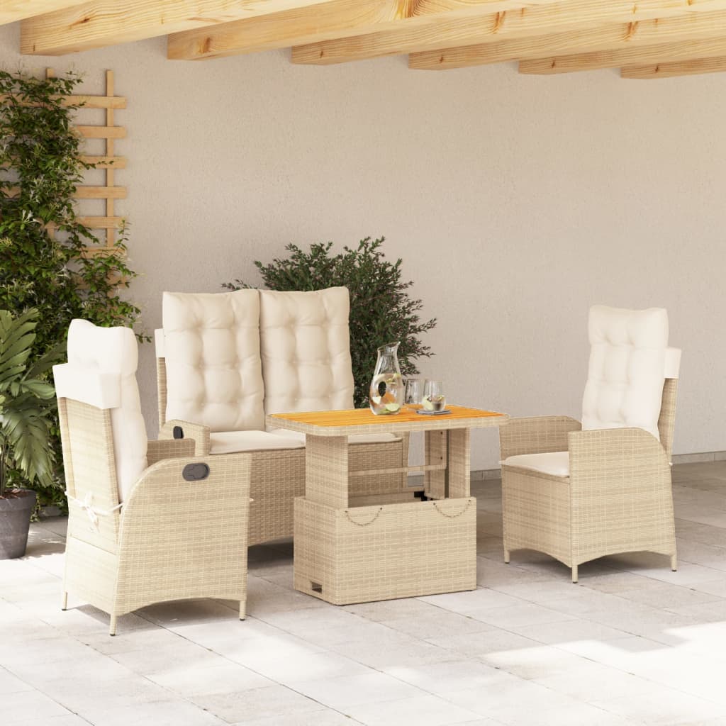 spisebordssæt til haven 4 dele med hynder polyrattan beige