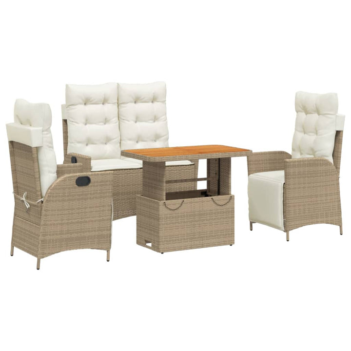 spisebordssæt til haven 4 dele med hynder polyrattan beige