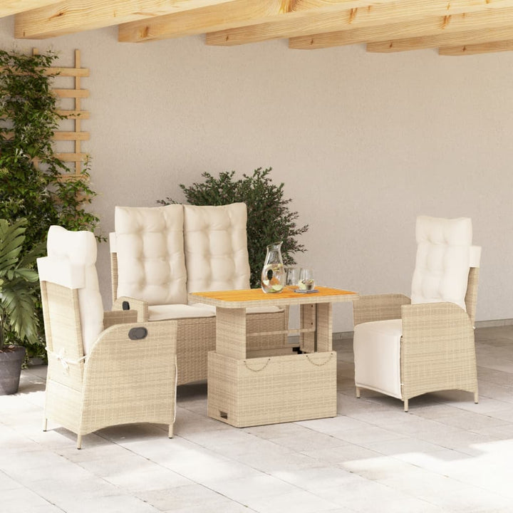 spisebordssæt til haven 4 dele med hynder polyrattan beige