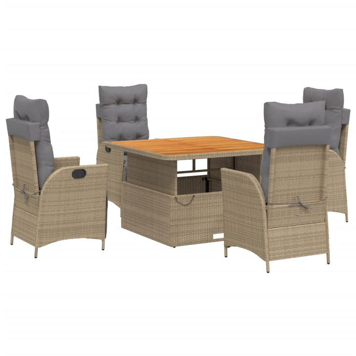 spisebordssæt til haven 5 dele med hynder polyrattan beige