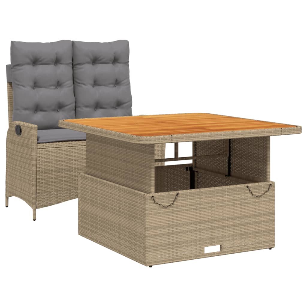 spisebordssæt til haven 2 dele med hynder polyrattan beige