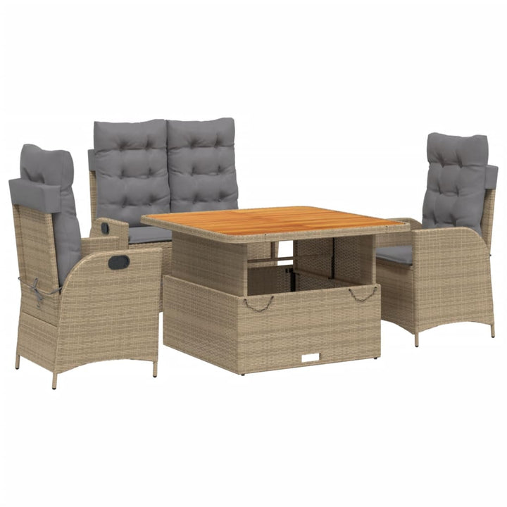 spisebordssæt til haven 4 dele med hynder polyrattan beige