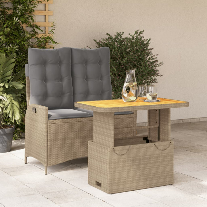 spisebordssæt til haven 2 dele med hynder polyrattan beige
