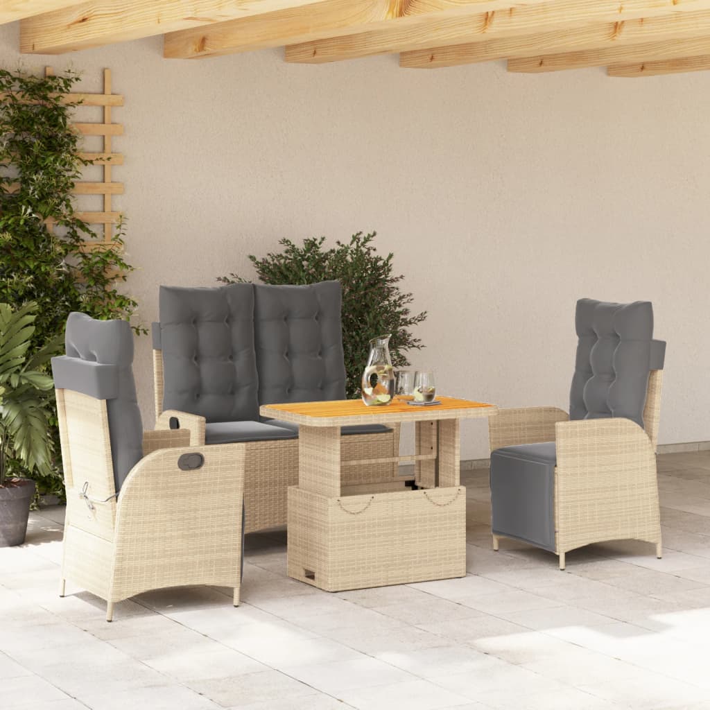 spisebordssæt til haven 4 dele med hynder polyrattan beige
