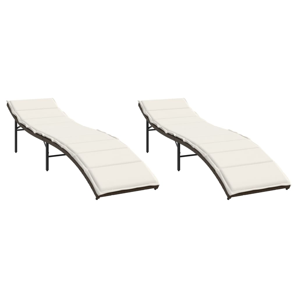 liggestole 2 stk. med hynder polyrattan brun