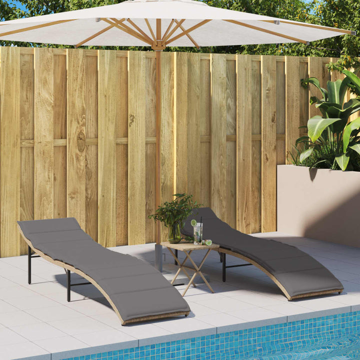 liggestole 2 stk. med hynder polyrattan beige