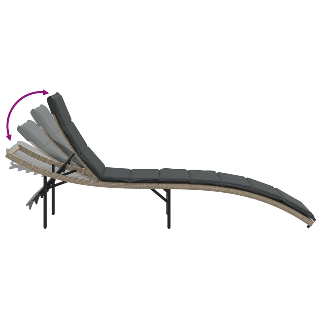 liggestole 2 stk. med hynder polyrattan lysegrå