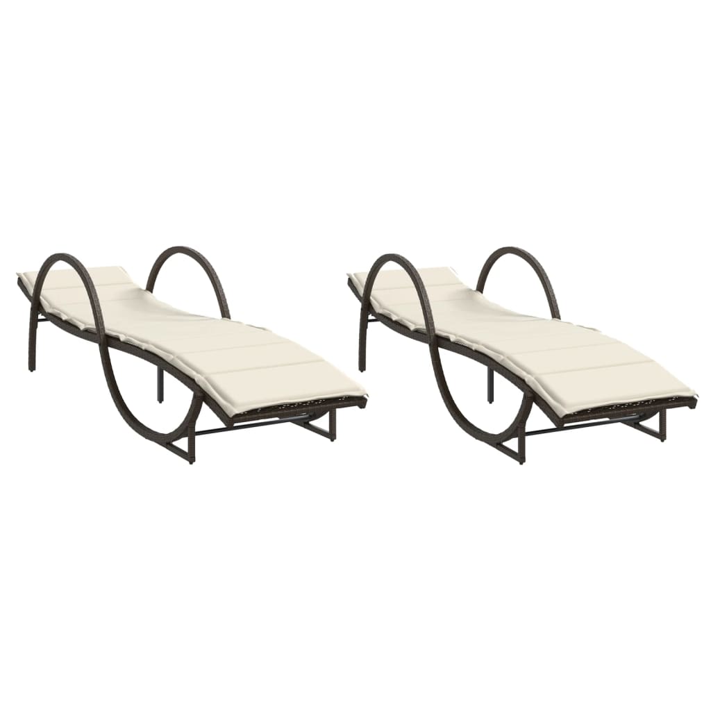 liggestole 2 stk. med hynder polyrattan brun