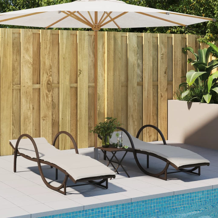 liggestole 2 stk. med hynder polyrattan brun