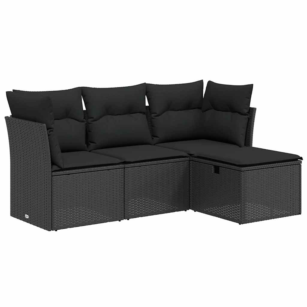 sofasæt til haven 4 dele med hynder polyrattan sort