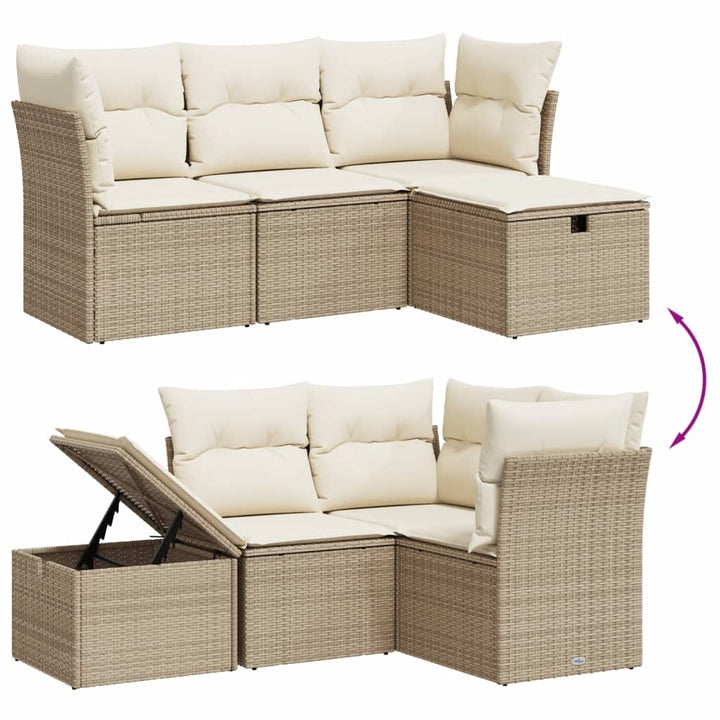 sofasæt til haven 4 dele med hynder polyrattan beige