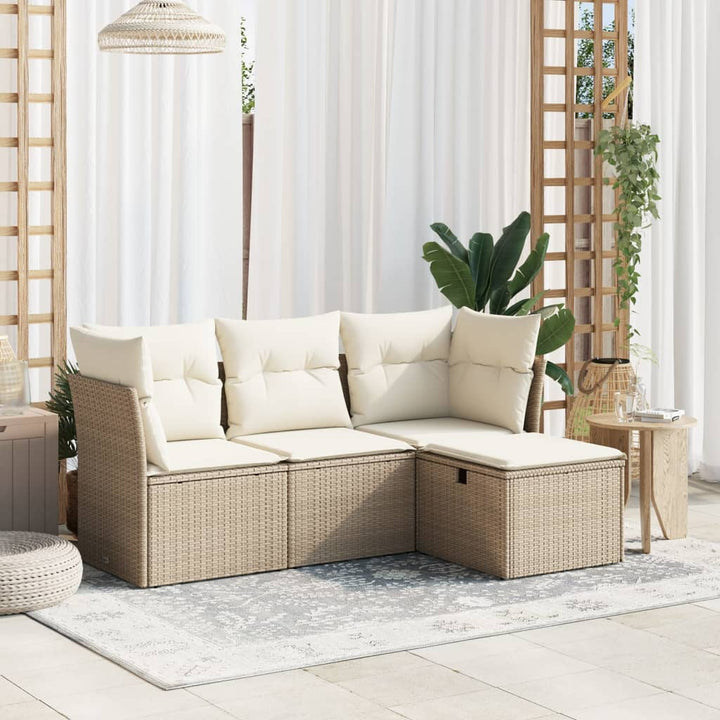 sofasæt til haven 4 dele med hynder polyrattan beige