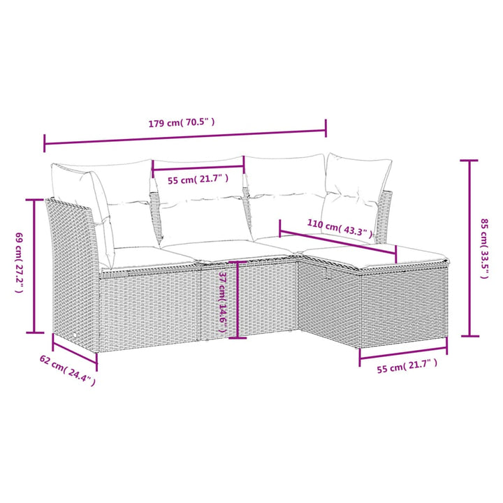 sofasæt til haven 4 dele med hynder polyrattan grå