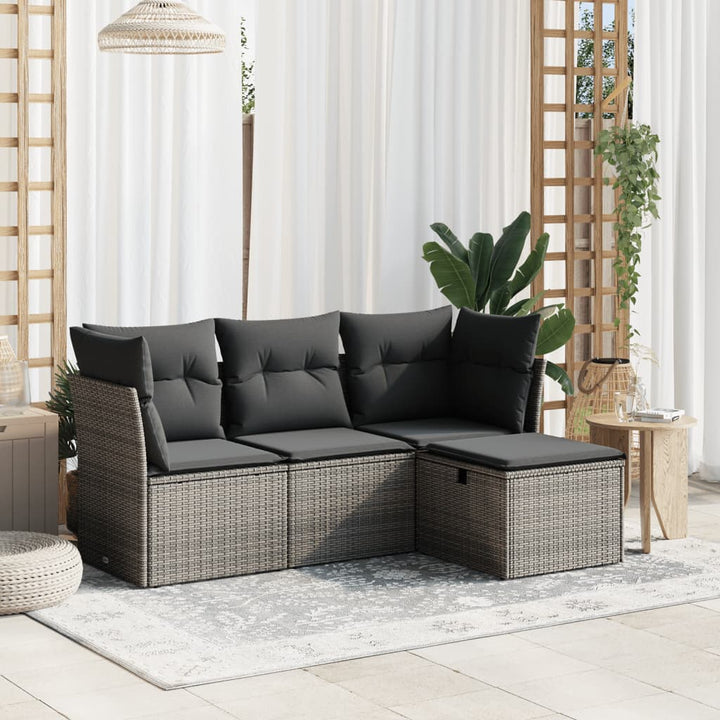 sofasæt til haven 4 dele med hynder polyrattan grå
