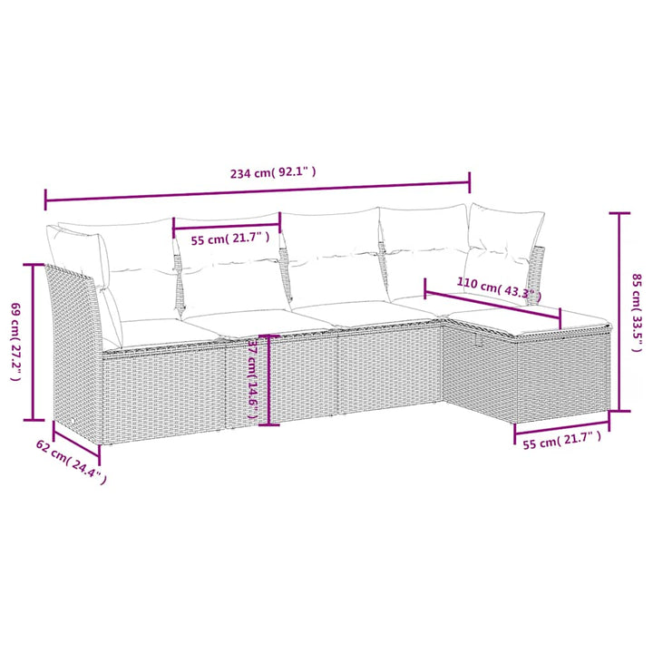 sofasæt til haven 5 dele med hynder polyrattan sort