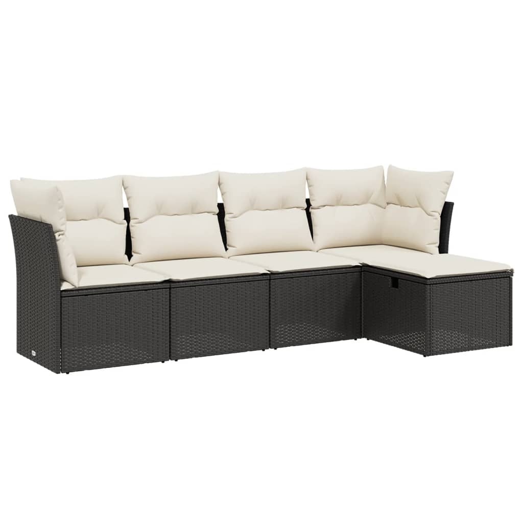 sofasæt til haven 5 dele med hynder polyrattan sort