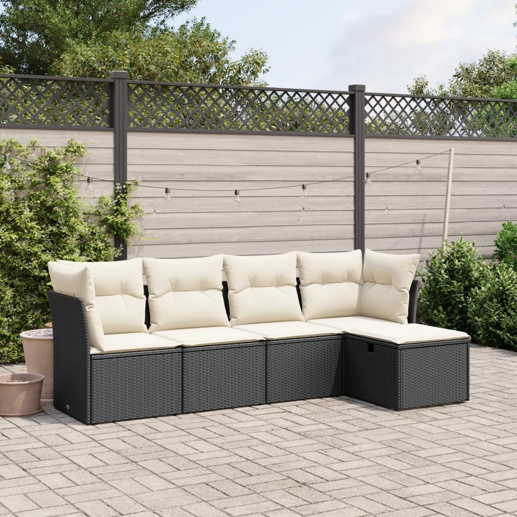 sofasæt til haven 5 dele med hynder polyrattan sort