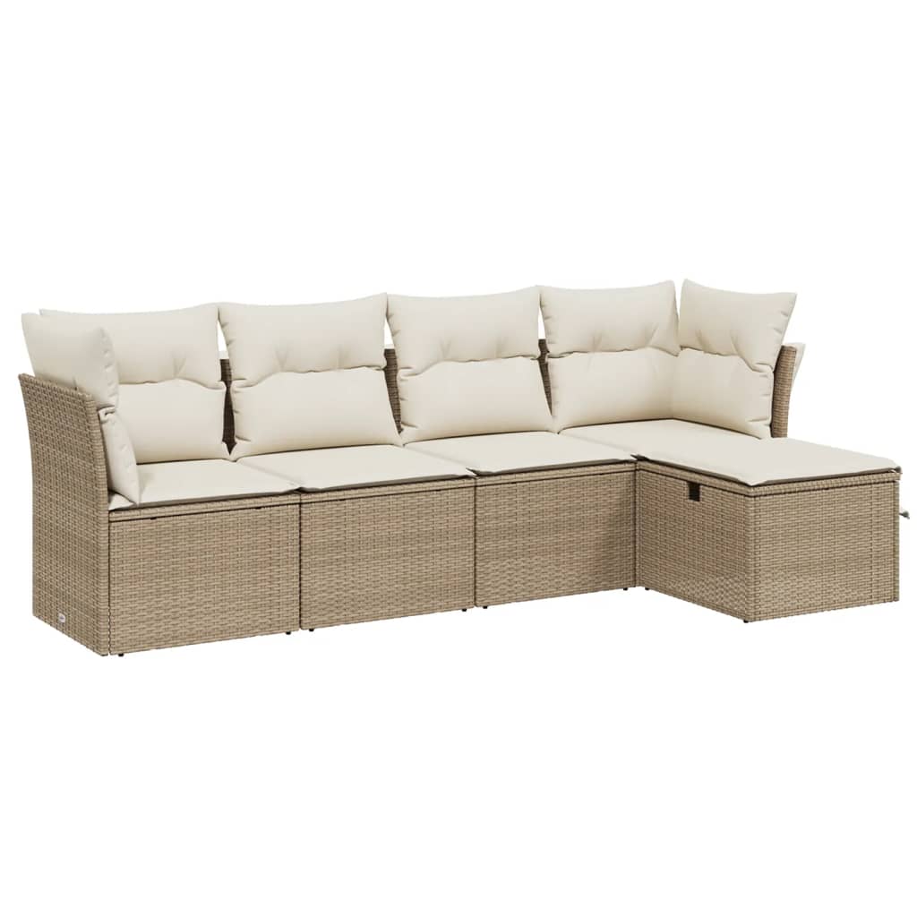 sofasæt til haven 5 dele med hynder polyrattan beige
