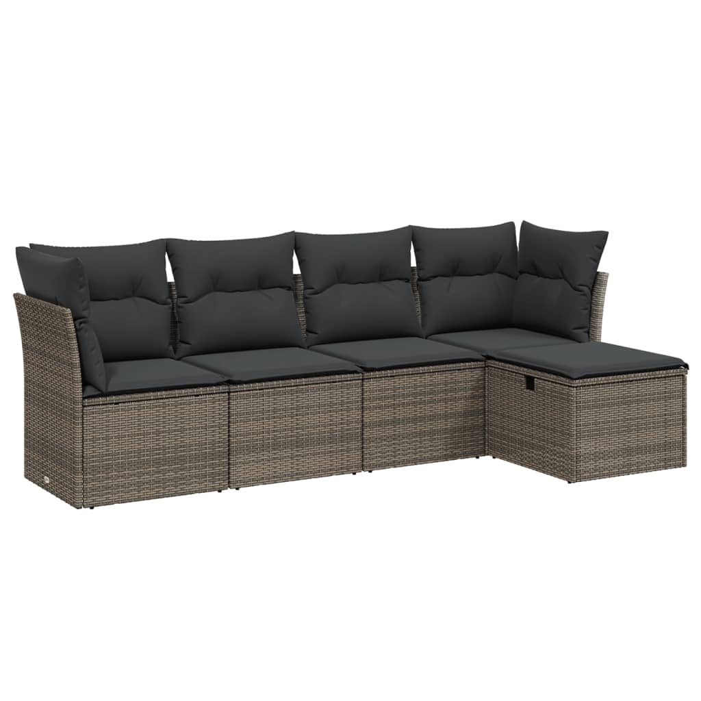 sofasæt 5 dele med hynder polyrattan grå