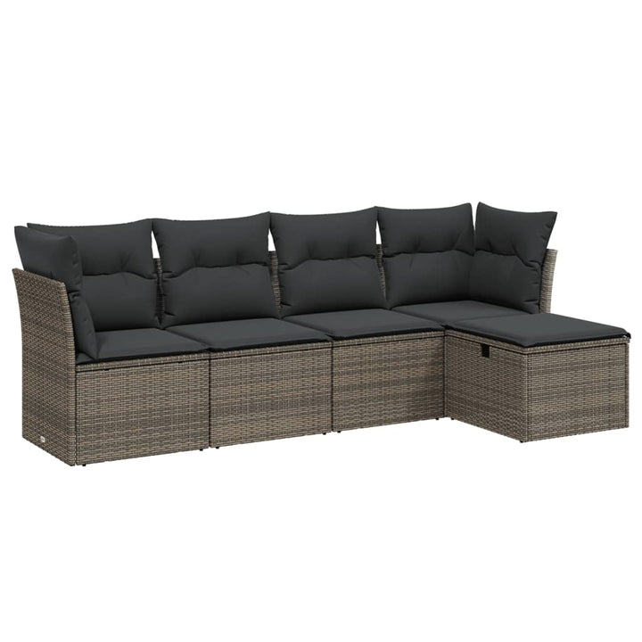 sofasæt 5 dele med hynder polyrattan grå