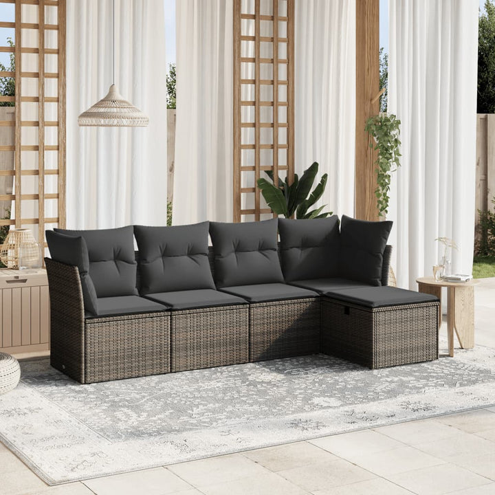 sofasæt 5 dele med hynder polyrattan grå