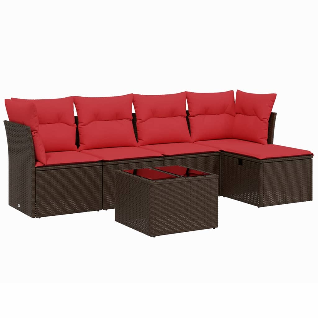 sofasæt til haven 6 dele med hynder polyrattan brun