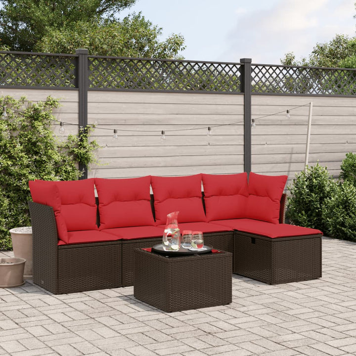 sofasæt til haven 6 dele med hynder polyrattan brun
