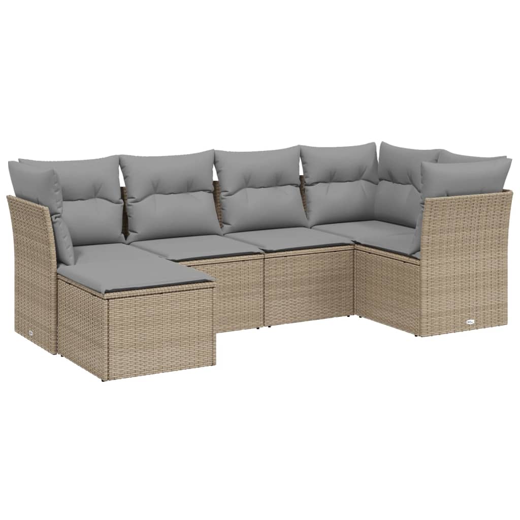 havesofasæt 6 dele med hynder polyrattan beige