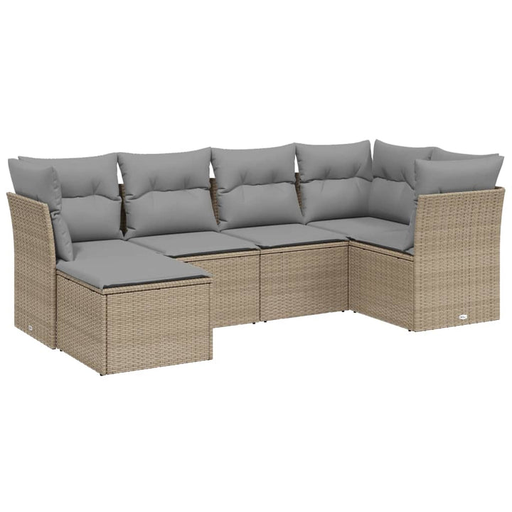 havesofasæt 6 dele med hynder polyrattan beige