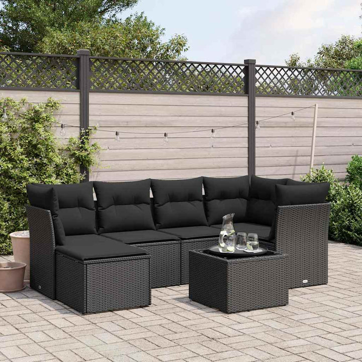 sofasæt til haven 7 dele med hynder polyrattan sort