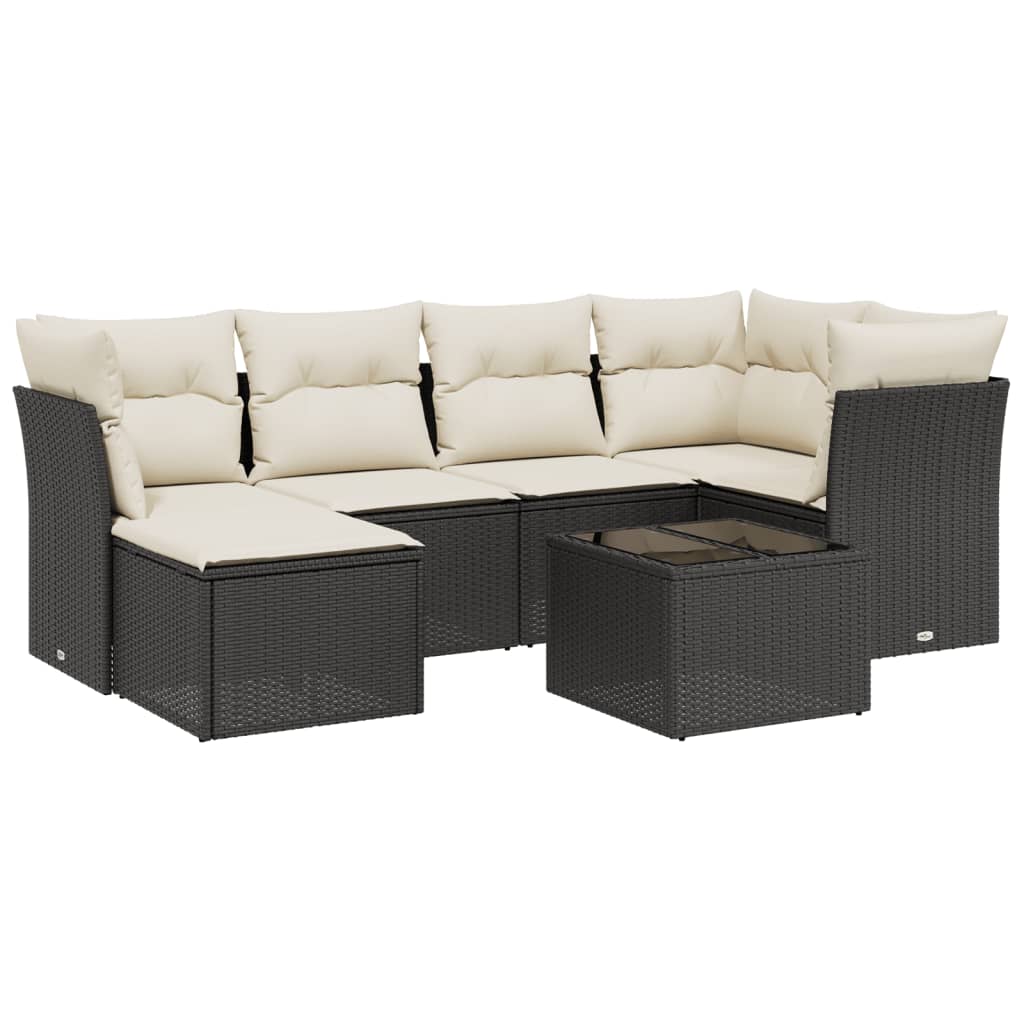 sofasæt til haven 7 dele med hynder polyrattan sort