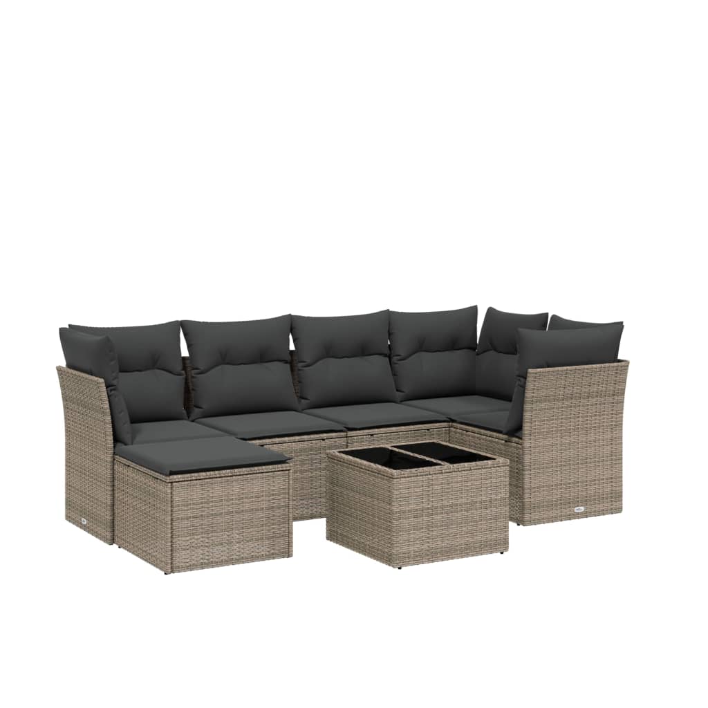 sofasæt til haven 7 dele med hynder polyrattan lysegrå