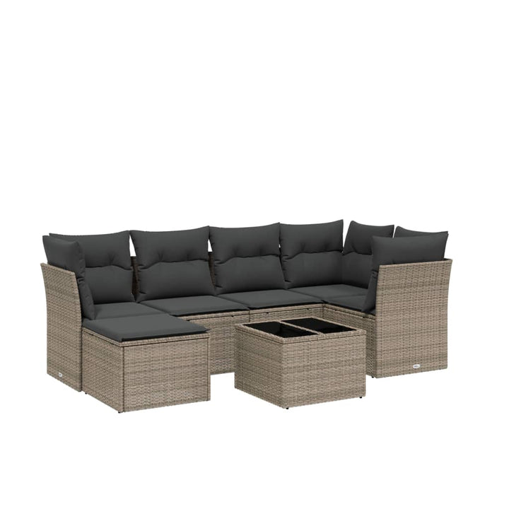 sofasæt til haven 7 dele med hynder polyrattan lysegrå