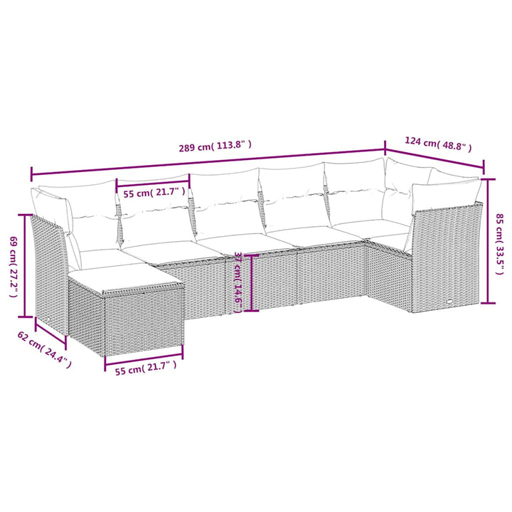 sofasæt til haven 7 dele med hynder polyrattan sort