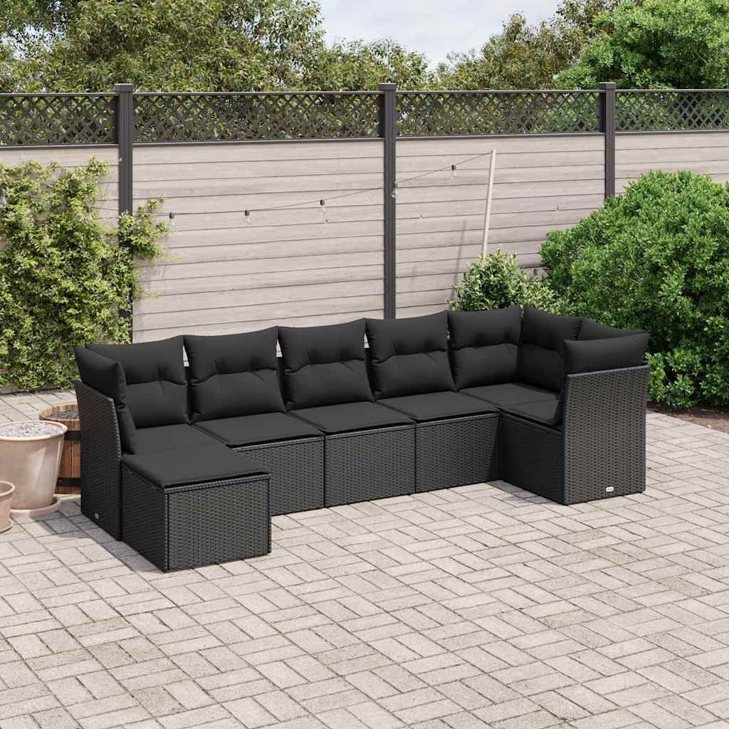 sofasæt til haven 7 dele med hynder polyrattan sort