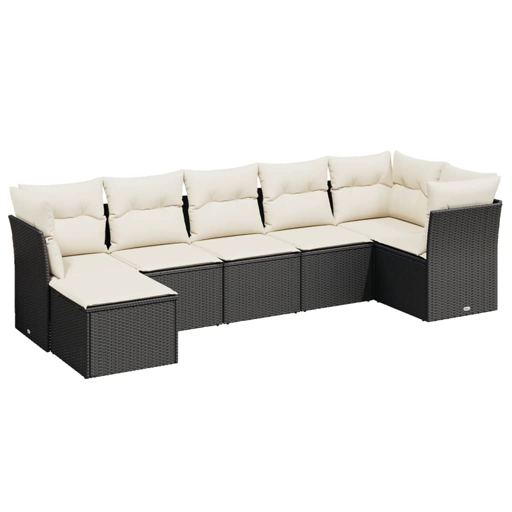 sofasæt til haven 7 dele med hynder polyrattan sort