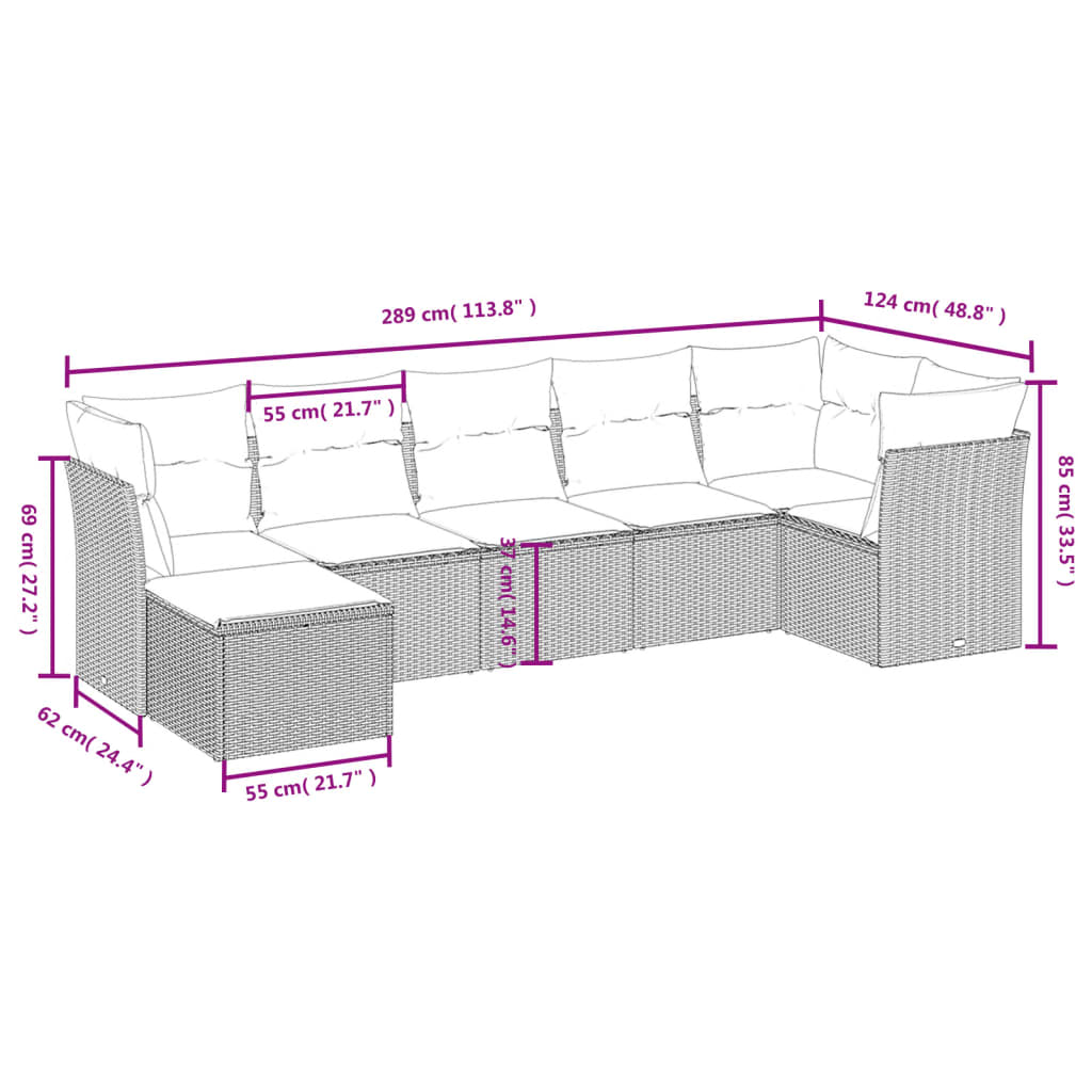 sofasæt til haven 7 dele med hynder polyrattan sort