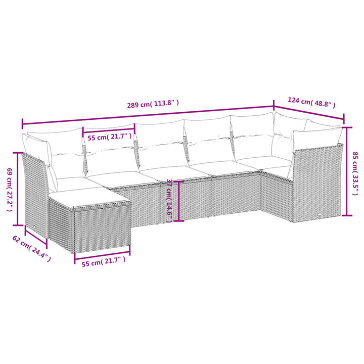sofasæt til haven 7 dele med hynder polyrattan sort