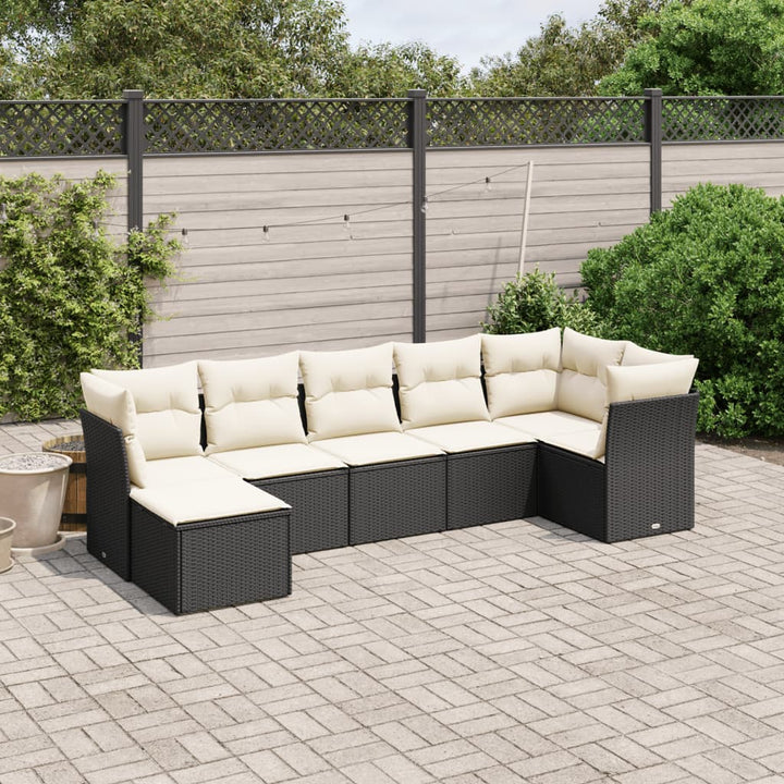 sofasæt til haven 7 dele med hynder polyrattan sort