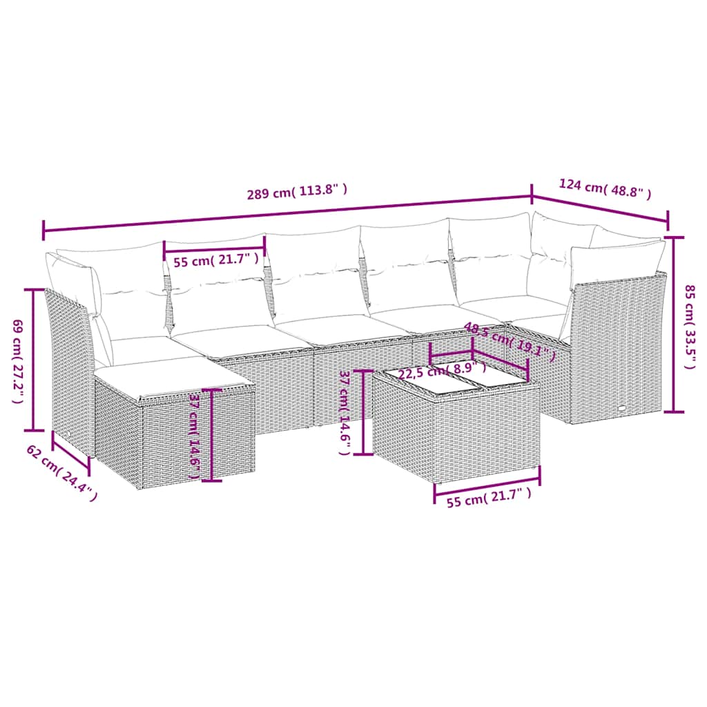 sofasæt til haven 8 dele med hynder polyrattan sort