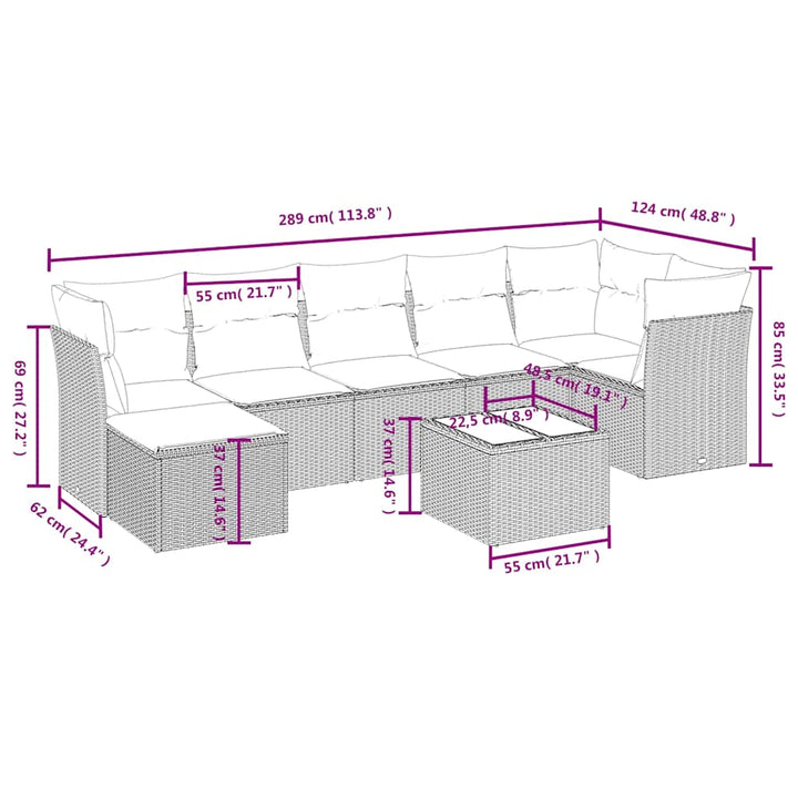 sofasæt til haven 8 dele med hynder polyrattan sort