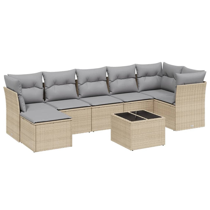havesofasæt 8 dele med hynder polyrattan beige