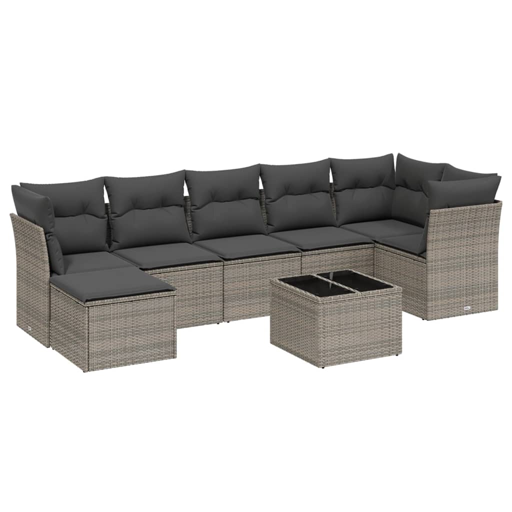 sofasæt til haven 8 dele med hynder polyrattan grå