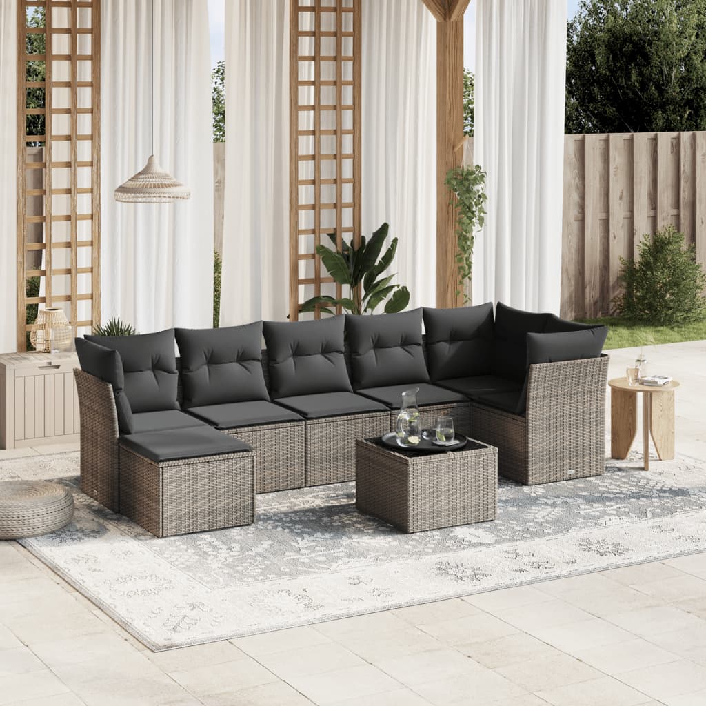 sofasæt til haven 8 dele med hynder polyrattan grå