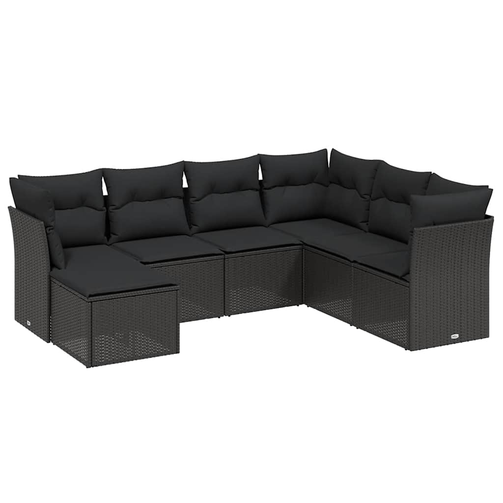 sofasæt til haven 7 dele med hynder polyrattan sort