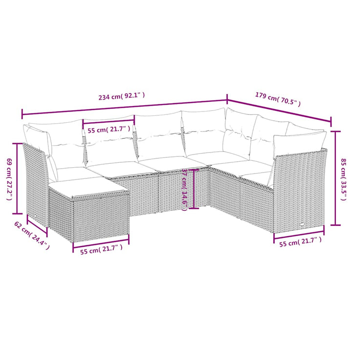 sofasæt til haven 7 dele med hynder polyrattan sort