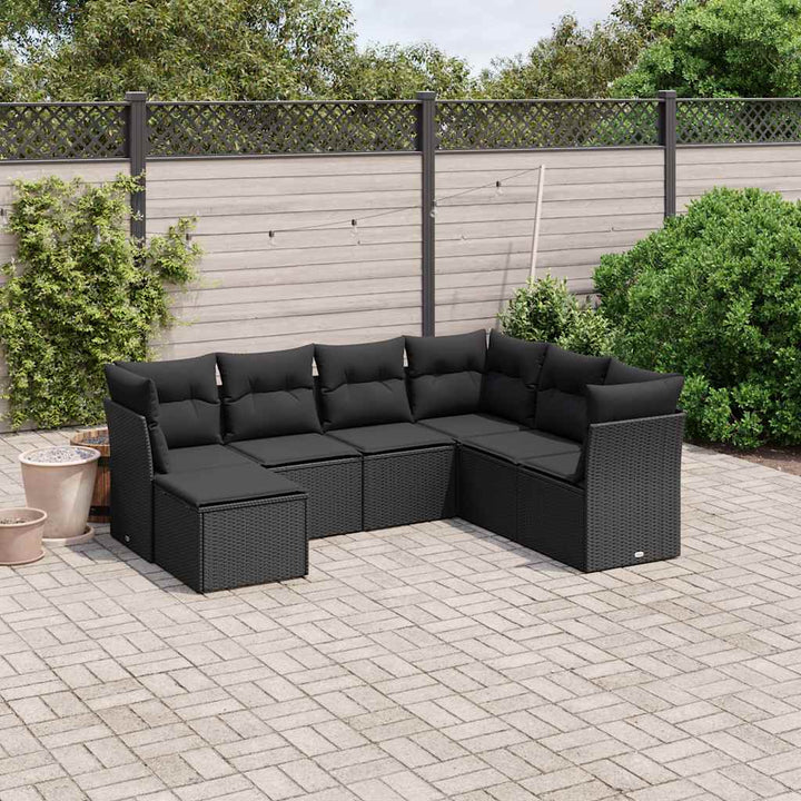 sofasæt til haven 7 dele med hynder polyrattan sort