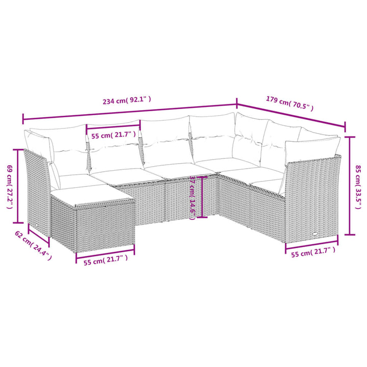 sofasæt til haven 7 dele med hynder polyrattan sort